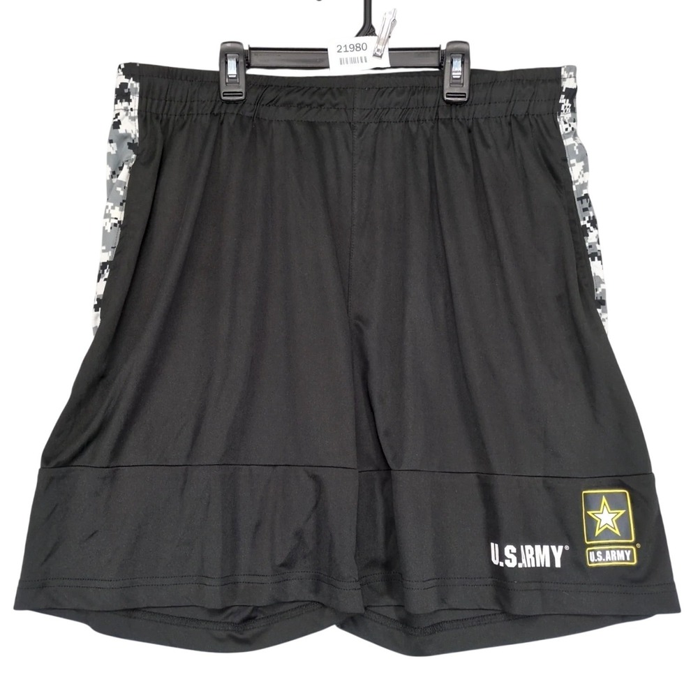 U.S. Army Black Camouflage Athletic Gym Shorts Mens XL 8 in Performance Stretch